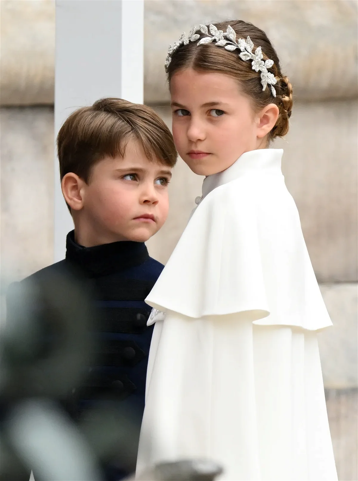 Princess Charlotte At The Coronation, Hair, Face, Neck, Sleeve, Happy, Bridal clothing