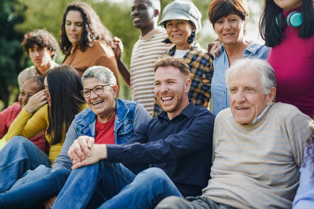 Social Group, Smile, Jeans, Trousers, Green, Happy