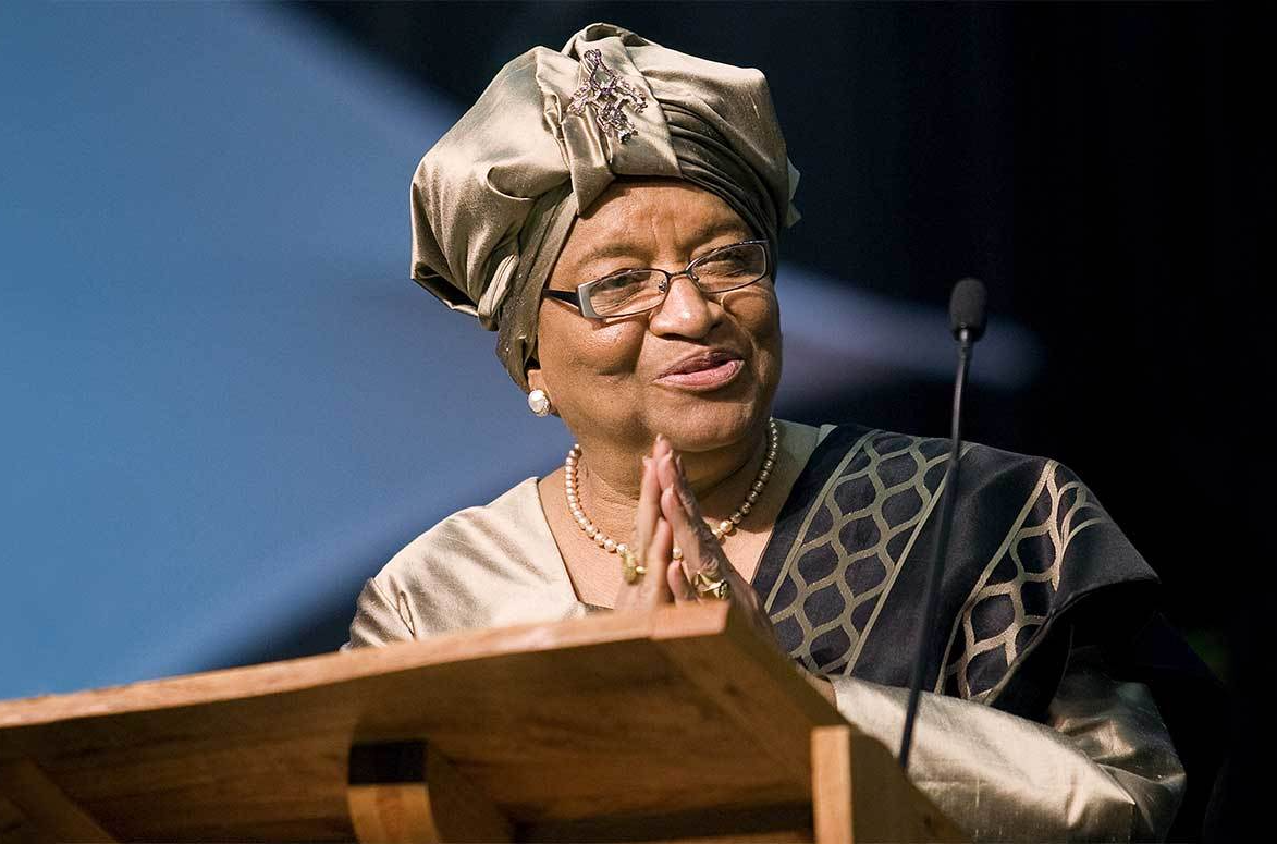 Ellen Sirleaf Johnson, Glasses, Microphone, Vision care, Podium