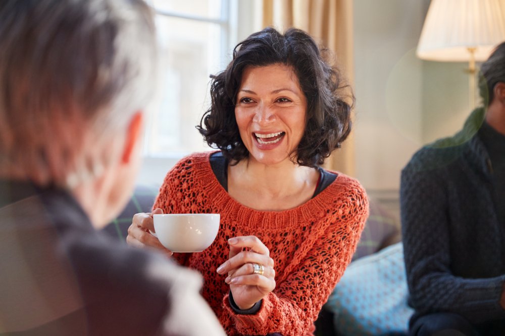 Middle Age Couple Coffee, Smile, Human, Lamp, Happy, Gesture