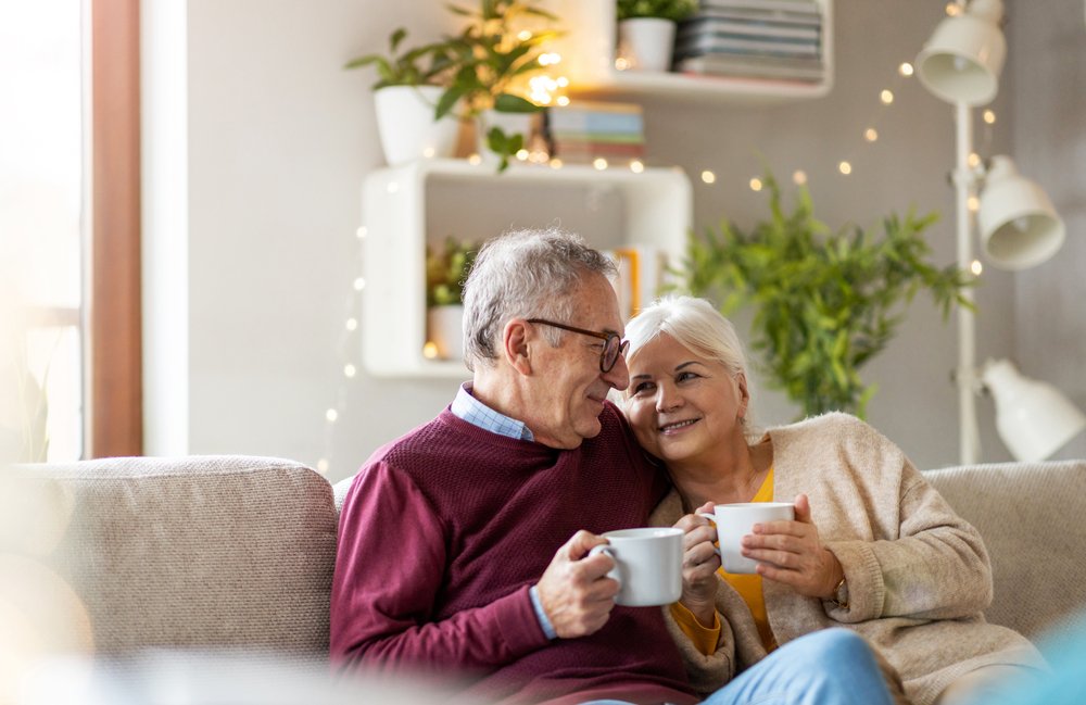 Old Couple At Home, Glasses, Plant, Comfort, Happy