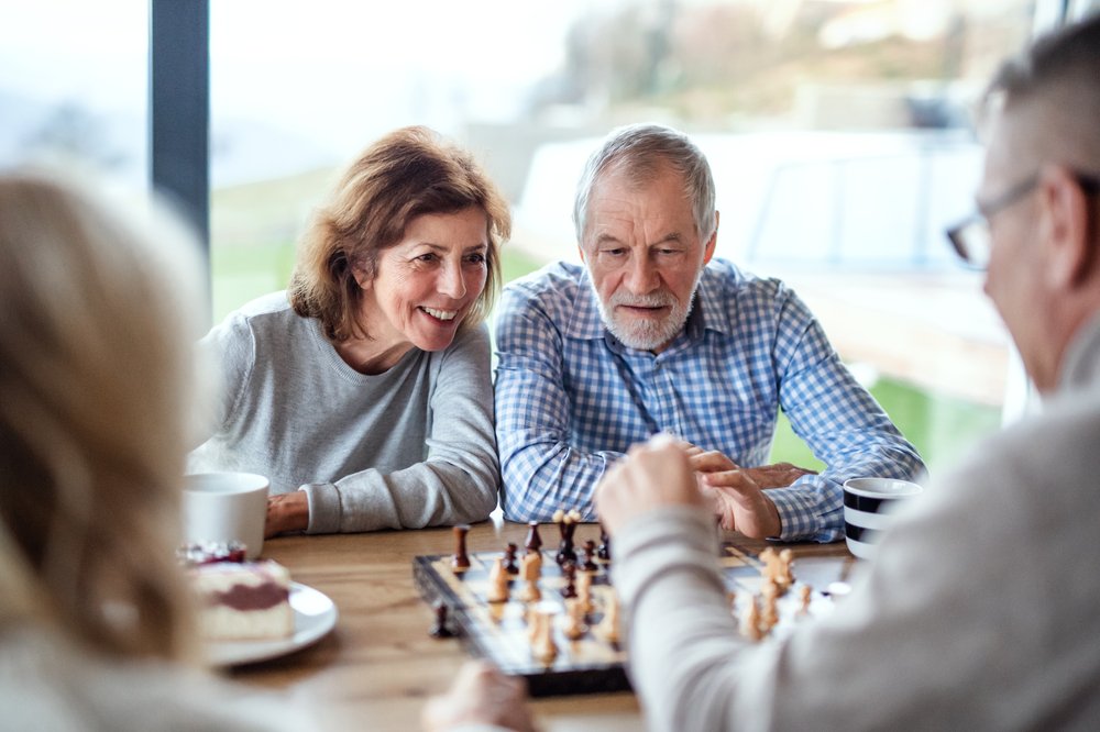Improves Cognition In Older Adults, Glasses, Table, Human, Sharing, Chessboard