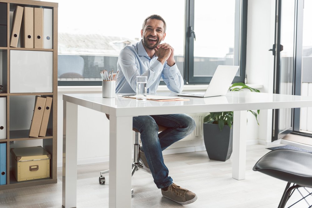 Desk, Furniture, Table, Computer, Personal computer, Laptop, Building, Product, Office chair, Desk, Comfort