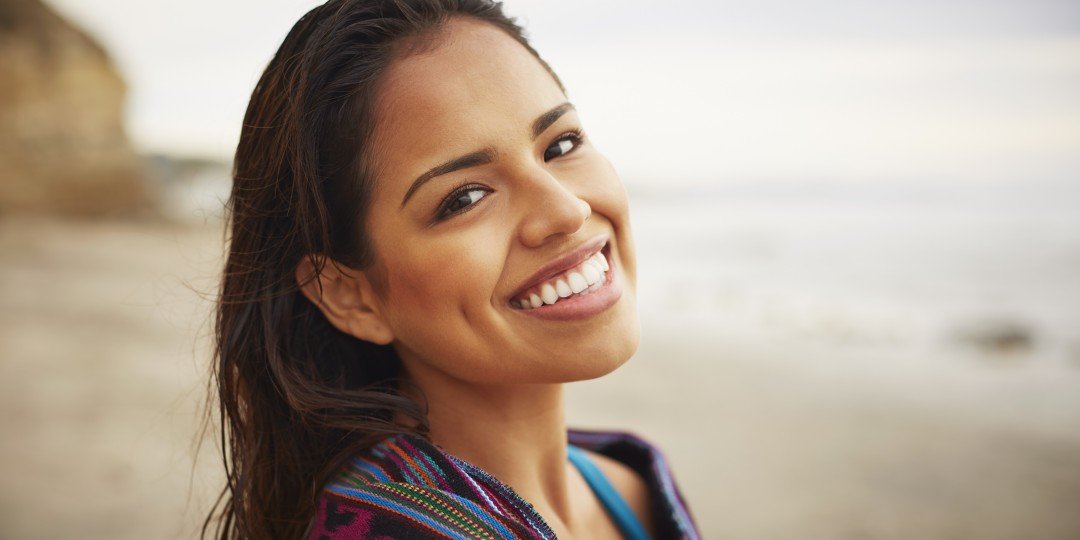 Latina Woman, Face, Nose, Smile, Skin, Lip, Flash photography, Eyelash, Happy