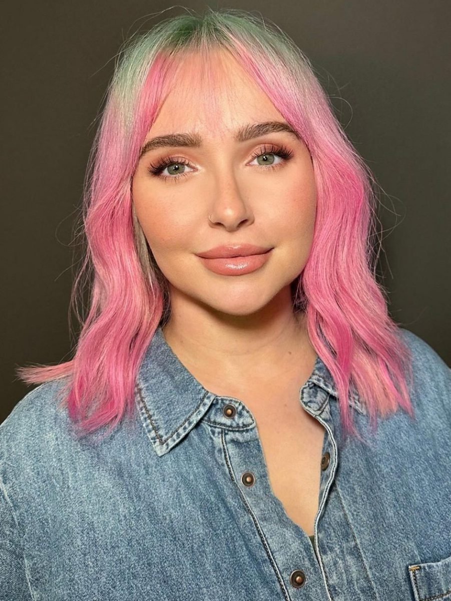 Hayden Panettiere, Lip, Smile, Eyebrow, Eyelash, Purple, Jaw, Makeover, Wig